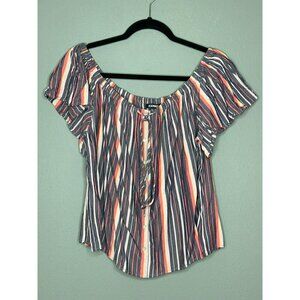 Express Women's Large Striped Off Shoulder Flowy Tie Front Boho Crop Top